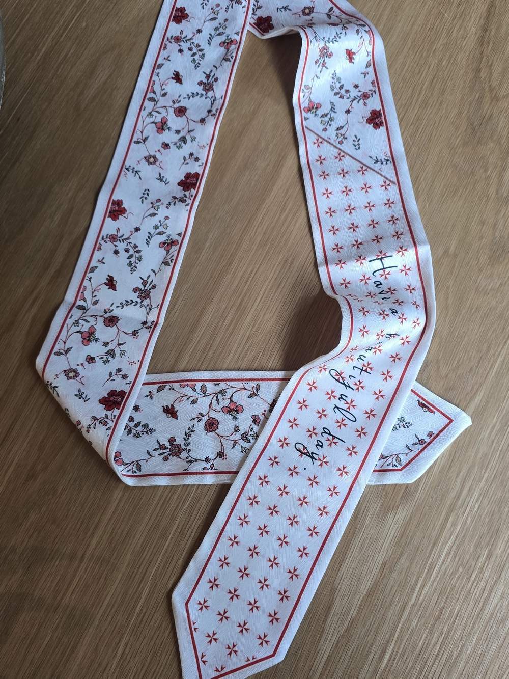 Floral Red & White Silk Ribbon Scarf